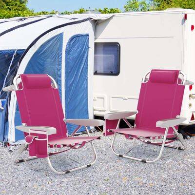 Costway 2er Set Klappbarer Strandstuhl mit Verstellbarer Rückenlehne & Seitentaschen Campingstuhl Rosa Costway 2er Set Klappbarer Strandstuhl mit Verstellbarer Rückenlehne & Seitentaschen Campingstuhl Rosa