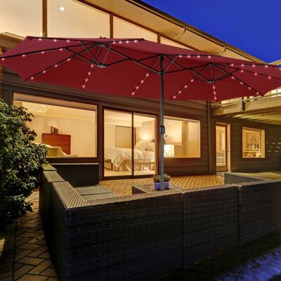 Costway 470 cm Großer Doppel-Terrassenschirm mit 48 Solar-LED-Lichtern & Kurbel Außenschirm Rot Costway 470 cm Großer Doppel-Terrassenschirm mit 48 Solar-LED-Lichtern & Kurbel Außenschirm Rot
