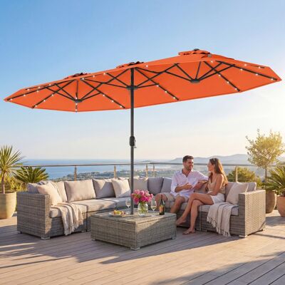 Costway Doppelsonnenschirm mit Ständer & LED-Leuchten & UPF 50+ Sonnenschirm Gartenschirm Orange Costway Doppelsonnenschirm mit Ständer & LED-Leuchten & UPF 50+ Sonnenschirm Gartenschirm Orange
