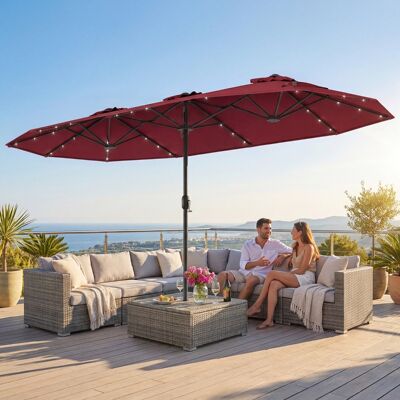 Costway Doppelsonnenschirm mit Ständer & LED-Leuchten & UPF 50+ Sonnenschirm Gartenschirm Weinrot Costway Doppelsonnenschirm mit Ständer & LED-Leuchten & UPF 50+ Sonnenschirm Gartenschirm Weinrot