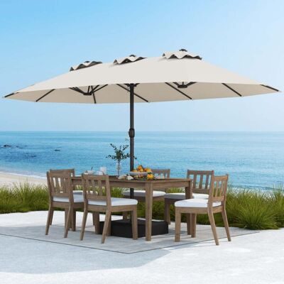 Costway Doppelsonnenschirm mit Ständer mit UPF 50+ & Kurbel Sonnenschirm Gartenschirm Terrassenschirm Beige Costway Doppelsonnenschirm mit Ständer mit UPF 50+ & Kurbel Sonnenschirm Gartenschirm Terrassenschirm Beige