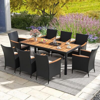 Costway 9 TLG. Rattan Gartenmöbel Set Sitzgruppe für 8 Personen Gartentisch aus Akazienholz Braun Costway 9 TLG. Rattan Gartenmöbel Set Sitzgruppe für 8 Personen Gartentisch aus Akazienholz Braun