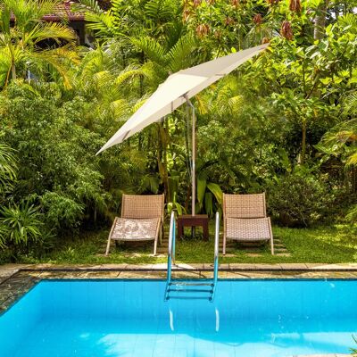 Costway 270 cm Gartenschirm aus Holz Beidseitig um 30° Knickbar Beige Costway 270 cm Gartenschirm aus Holz Beidseitig um 30° Knickbar Beige