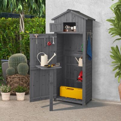 Costway Gartenschuppen 180,5 cm hoher Geräteschrank für den Außenbereich mit abschließbaren Türen klappbarem Tisch Grau Costway Gartenschuppen 180,5 cm hoher Geräteschrank für den Außenbereich mit abschließbaren Türen klappbarem Tisch Grau