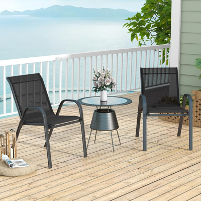 Costway 4er Set Gartenstühle stapelbar Stapelstühle aus Textilene und Metallgestell 56 x 70 x 84 cm Schwarz Costway 4er Set Gartenstühle stapelbar Stapelstühle aus Textilene und Metallgestell 56 x 70 x 84 cm Schwarz