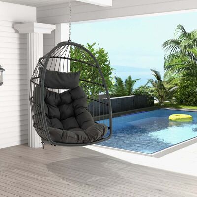 Costway Hängesessel Faltbarer Hängekorb Sessel aus PE-Rattan mit weichem Kissen Grau Costway Hängesessel Faltbarer Hängekorb Sessel aus PE-Rattan mit weichem Kissen Grau