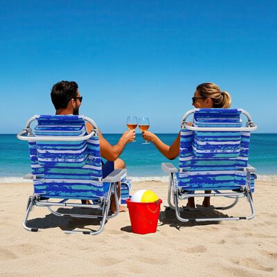 Costway 2er Set Klappbarer Strandstuhl mit Verstellbarer Rückenlehne & Seitentaschen Campingstuhl Blauer Streifen Costway 2er Set Klappbarer Strandstuhl mit Verstellbarer Rückenlehne & Seitentaschen Campingstuhl Blauer Streifen