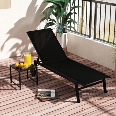 Costway Sonnenliege mit Rollen & Beistelltisch Gartenliege mit Verstellbarer Rückenlehne & Stoff Schwarz Costway Sonnenliege mit Rollen & Beistelltisch Gartenliege mit Verstellbarer Rückenlehne & Stoff Schwarz