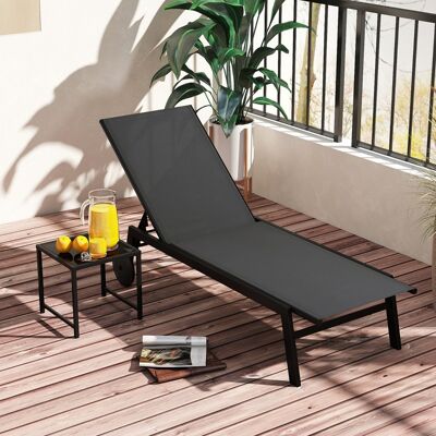 Costway Sonnenliege mit Rollen & Beistelltisch Gartenliege mit Verstellbarer Rückenlehne Grau Costway Sonnenliege mit Rollen & Beistelltisch Gartenliege mit Verstellbarer Rückenlehne Grau
