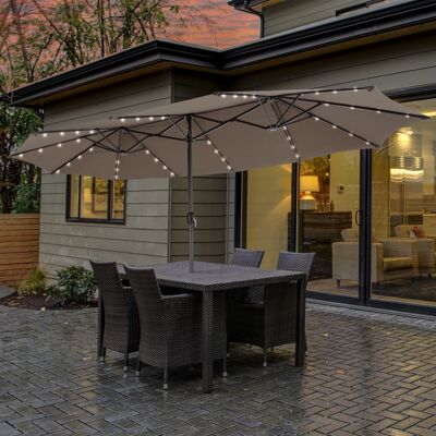 Costway 470 cm Großer Doppel-Terrassenschirm mit 48 Solar-LED-Lichtern & Kurbel Außenschirm Braun Costway 470 cm Großer Doppel-Terrassenschirm mit 48 Solar-LED-Lichtern & Kurbel Außenschirm Braun