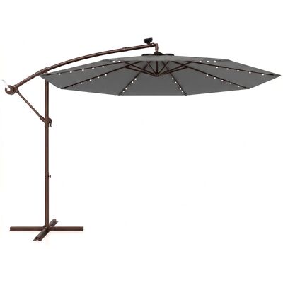 Costway Sonnenschirm 300 cm Ampelschirm mit 40 Solar-LED-Leuchten und Kurbel Grau Costway Sonnenschirm 300 cm Ampelschirm mit 40 Solar-LED-Leuchten und Kurbel Grau
