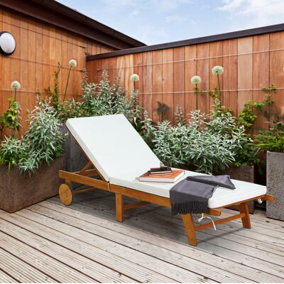 Costway Sonnenliege Holz Gartenliege mit verstellbarer Rückenlehne mit Rollen und Kissen Strandliege für den Garten Costway Sonnenliege Holz Gartenliege mit verstellbarer Rückenlehne mit Rollen und Kissen Strandliege für den Garten