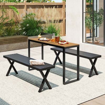 Costway Wetterfester Gartentisch mit WPC-Tischplatte & Metallrahmen Terrassentisch Balkontisch Costway Wetterfester Gartentisch mit WPC-Tischplatte & Metallrahmen Terrassentisch Balkontisch