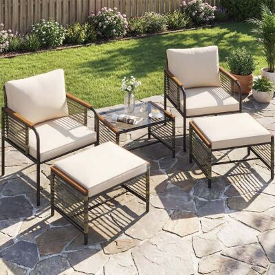 Costway Rattan Gartenmöbel Set inkl. 2 Stühle mit Kissen & Hocker & Tisch Gartengarnitur Sitzgruppe Beige Costway Rattan Gartenmöbel Set inkl. 2 Stühle mit Kissen & Hocker & Tisch Gartengarnitur Sitzgruppe Beige