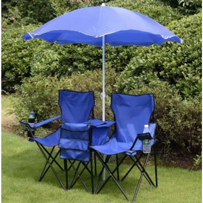 Costway Klappbarer Campingstuhl mit Sonnenschirm für 2 Personen Klappstuhl für Paare Doppel Angelstuhl faltbar mit Getränkehalter Kühltasche Blau Costway Klappbarer Campingstuhl mit Sonnenschirm für 2 Personen Klappstuhl für Paare Doppel Angelstuhl faltbar mit Getränkehalter Kühltasche Blau