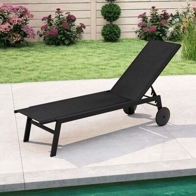 Costway Sonnenliege mit Rollen Gartenliege mit Verstellbarer Rückenlehne & Schnelltrocknendem Stoff Schwarz Costway Sonnenliege mit Rollen Gartenliege mit Verstellbarer Rückenlehne & Schnelltrocknendem Stoff Schwarz