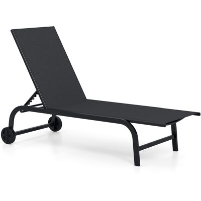 Costway Sonnenliege mit Rollen Robuste Gartenliege mit 6-Fach Verstellbare Rückenlehne bis 180° Flach Schwarz Costway Sonnenliege mit Rollen Robuste Gartenliege mit 6-Fach Verstellbare Rückenlehne bis 180° Flach Schwarz