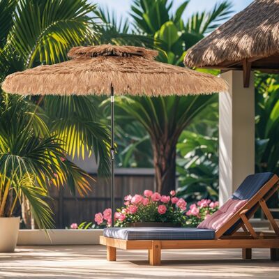 Costway 247 cm hoher Sonnenschirm im hawaiianischen Stil strohbedeckter Tiki-Terrassenschirm mit 8 Streben Costway 247 cm hoher Sonnenschirm im hawaiianischen Stil strohbedeckter Tiki-Terrassenschirm mit 8 Streben