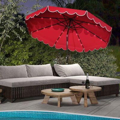 Costway 300 cm Sonnenschirm mit LED-Beleuchtung & Kurbel & Volant Gartenschirm Marktschirm Rot Costway 300 cm Sonnenschirm mit LED-Beleuchtung & Kurbel & Volant Gartenschirm Marktschirm Rot