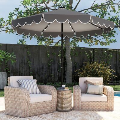 Costway 300 cm Sonnenschirm mit LED-Beleuchtung & Kurbel & Volant Gartenschirm Marktschirm Grau Costway 300 cm Sonnenschirm mit LED-Beleuchtung & Kurbel & Volant Gartenschirm Marktschirm Grau