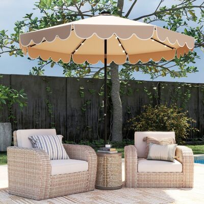 Costway 300 cm Sonnenschirm mit LED-Beleuchtung & Kurbel & Volant Gartenschirm Marktschirm Braun Costway 300 cm Sonnenschirm mit LED-Beleuchtung & Kurbel & Volant Gartenschirm Marktschirm Braun