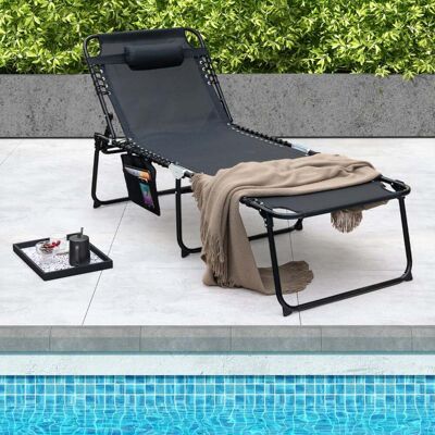 Costway Klappbare Sonnenliege mit Kopfstütze & Seitentasche & Verstellbarer Rückenlehne Gartenliege Schwarz Costway Klappbare Sonnenliege mit Kopfstütze & Seitentasche & Verstellbarer Rückenlehne Gartenliege Schwarz