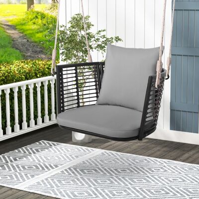 Costway Hängesessel Rattan bis 180kg belastbar Hängesitz mit Kissens & Metallrahmen Grau Costway Hängesessel Rattan bis 180kg belastbar Hängesitz mit Kissens & Metallrahmen Grau