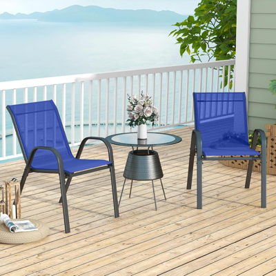 Costway 4er Set Gartenstühle stapelbar Stapelstühle aus Textilene und Metallgestell 56 x 70 x 84 cm Blau Costway 4er Set Gartenstühle stapelbar Stapelstühle aus Textilene und Metallgestell 56 x 70 x 84 cm Blau