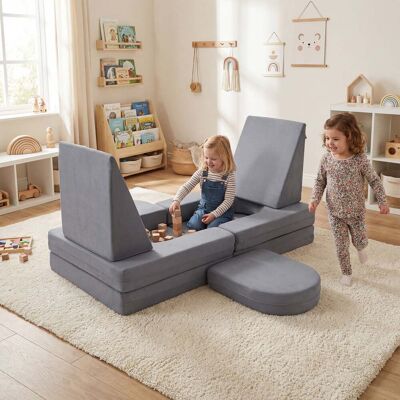 Costway 10-Teiliges Modulares Spielsofa Kindersofa mit Abnehmbarem & Waschbarem Bezug aus Wildleder Grau Costway 10-Teiliges Modulares Spielsofa Kindersofa mit Abnehmbarem & Waschbarem Bezug aus Wildleder Grau