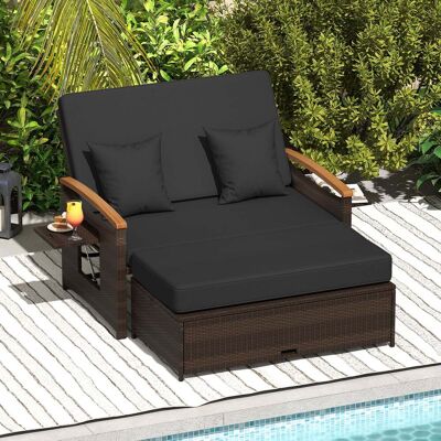 Costway 3 in 1 Rattan Lounge Möbel Set Doppelliege Tagesbett Gartensofa Sofa 2 Sitzer mit Hocker Schwarz Costway 3 in 1 Rattan Lounge Möbel Set Doppelliege Tagesbett Gartensofa Sofa 2 Sitzer mit Hocker Schwarz