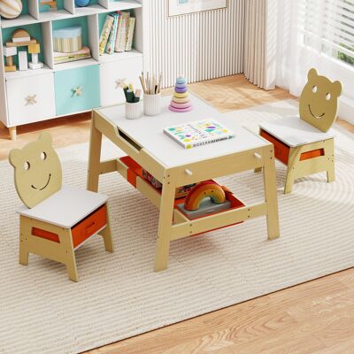Costway 5 in 1 Kindertisch mit 2 Stühlen in Bärenform Maltisch mit Wendbarer Tafel & Whiteboard Natur Costway 5 in 1 Kindertisch mit 2 Stühlen in Bärenform Maltisch mit Wendbarer Tafel & Whiteboard Natur