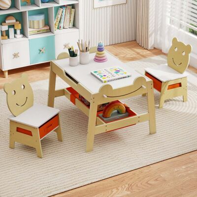 Costway 5 in 1 Maltisch mit Wendbarer Tafel & Whiteboard Kindersitzgruppe in Bärenform mit Stauraum Natur Costway 5 in 1 Maltisch mit Wendbarer Tafel & Whiteboard Kindersitzgruppe in Bärenform mit Stauraum Natur