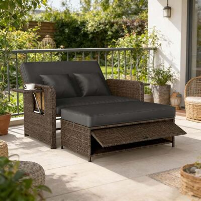 Costway 3 in 1 Lounge Möbel Rattan Gartenlounge Set mit Hocker Gartensofa mit Liegefunktion Schwarz Costway 3 in 1 Lounge Möbel Rattan Gartenlounge Set mit Hocker Gartensofa mit Liegefunktion Schwarz