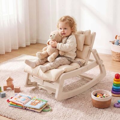 Costway Schaukelstuhl Kinder 2 in 1 Liegestuhl mit Verstellbarer Rückenlehne Baby Schaukelsessel Beige Costway Schaukelstuhl Kinder 2 in 1 Liegestuhl mit Verstellbarer Rückenlehne Baby Schaukelsessel Beige