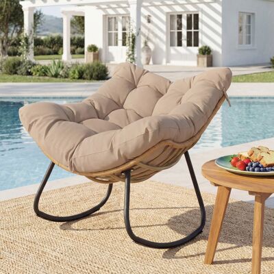 Costway Übergroße Schaukelstuhl Schaukelsessel mit Dickem Gepolstertem Sitzkissen & Metallrahmen Beige Costway Übergroße Schaukelstuhl Schaukelsessel mit Dickem Gepolstertem Sitzkissen & Metallrahmen Beige