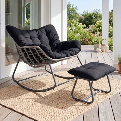 Costway Schaukelstuhl mit Hocker Schaukelsessel mit PE-Rattan & Metallrahmen ergonomischer Relaxsessel Schwarz Costway Schaukelstuhl mit Hocker Schaukelsessel mit PE-Rattan & Metallrahmen ergonomischer Relaxsessel Schwarz