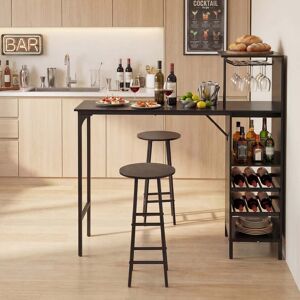 Costway Bartisch mit Barhocker Set 2 Personen Bartisch Set mit Seitenreghal Wein Halterungen Schwarz Costway Bartisch mit Barhocker Set 2 Personen Bartisch Set mit Seitenreghal Wein Halterungen Schwarz
