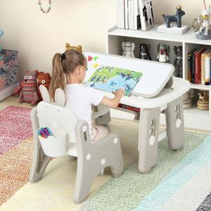 Costway Kindertisch- und Stuhlset Kunsttisch und Stuhl für Kleinkinder mit aufklappbarem Bücherregal Grau Costway Kindertisch- und Stuhlset Kunsttisch und Stuhl für Kleinkinder mit aufklappbarem Bücherregal Grau