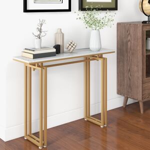 Costway 110 cm Langer Konsolentisch Moderner Eingangstisch mit Kunstmarmorplatte Weiß + Gold Costway 110 cm Langer Konsolentisch Moderner Eingangstisch mit Kunstmarmorplatte Weiß + Gold