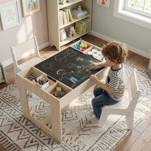 Costway Multifunktionaler Kindertisch & 2 Stühle Set Sitzgruppe Kinder holz mit abnehmbarer doppelseitiger Tischplatte Natur Costway Multifunktionaler Kindertisch & 2 Stühle Set Sitzgruppe Kinder holz mit abnehmbarer doppelseitiger Tischplatte Natur