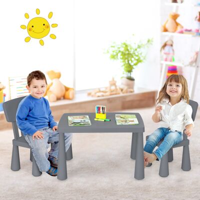 Costway 3 TLG. Kindersitzgruppe Kindertisch mit 2 Stühlen Kindermöbel aus Kunststoff Grau Costway 3 TLG. Kindersitzgruppe Kindertisch mit 2 Stühlen Kindermöbel aus Kunststoff Grau