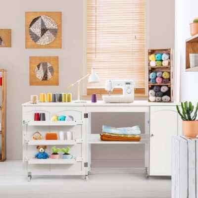 Costway Klappbarer Nähtisch Nähschrank vielseitiger Basteltisch vielseitiger Basteltisch 158 x 50 x 75 cm Weiß Costway Klappbarer Nähtisch Nähschrank vielseitiger Basteltisch vielseitiger Basteltisch 158 x 50 x 75 cm Weiß