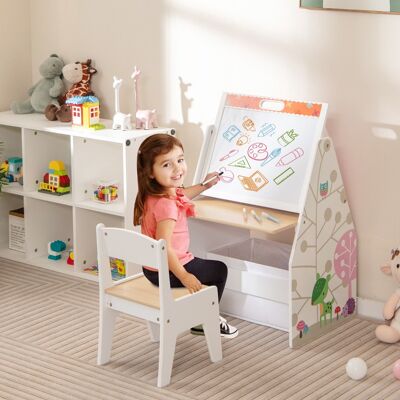 Costway Doppelseitiges Kindertisch & Stuhl-Set mit Magnetischer Tafel & Whiteboard & Bücherregal Weiß Costway Doppelseitiges Kindertisch & Stuhl-Set mit Magnetischer Tafel & Whiteboard & Bücherregal Weiß