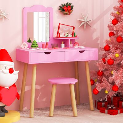 Costway Kinder Schminktisch Set 2 in 1 Frisiertisch Schreibtisch & Hocker mit abnehmbarem Spiegel Hot Pink Costway Kinder Schminktisch Set 2 in 1 Frisiertisch Schreibtisch & Hocker mit abnehmbarem Spiegel Hot Pink