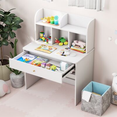 Costway Kinder Schreibtisch mit Schublade & Ablagefach Holz Schülerschreibtisch Kindertisch Weiß Costway Kinder Schreibtisch mit Schublade & Ablagefach Holz Schülerschreibtisch Kindertisch Weiß
