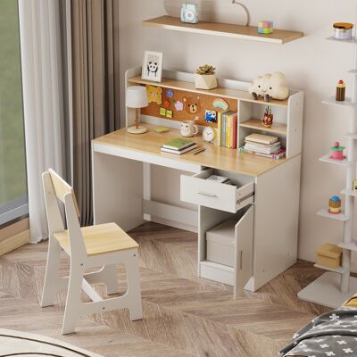 Costway Kinderschreibtisch & Stuhl Set Kinder Schreibtisch aus Holz mit Regalen & Schublade Natur Costway Kinderschreibtisch & Stuhl Set Kinder Schreibtisch aus Holz mit Regalen & Schublade Natur