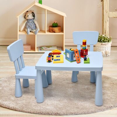 Costway 3 TLG. Kindersitzgruppe Kindertisch mit 2 Stühlen Kindermöbel aus Kunststoff Blau Costway 3 TLG. Kindersitzgruppe Kindertisch mit 2 Stühlen Kindermöbel aus Kunststoff Blau