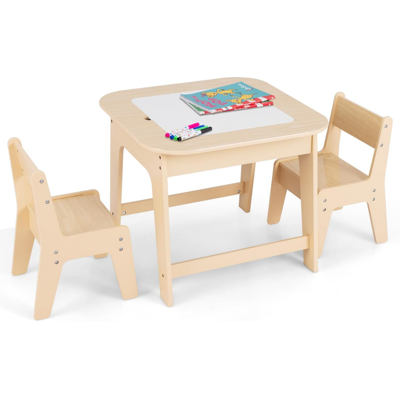 Costway Kindertisch mit 2 Stühlen 3 TLG Kindersitzgruppe Holz mit Doppelseitiger Tischplatte Natur Costway Kindertisch mit 2 Stühlen 3 TLG Kindersitzgruppe Holz mit Doppelseitiger Tischplatte Natur