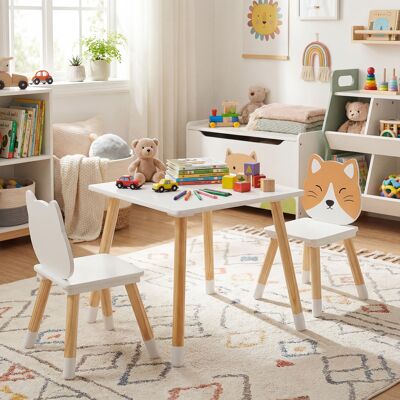 Costway Kindertisch mit 2 Stühlen Kinderschreibtisch und Stuhl Set mit Holzbeinen Kindersitzgruppe Weiß Costway Kindertisch mit 2 Stühlen Kinderschreibtisch und Stuhl Set mit Holzbeinen Kindersitzgruppe Weiß