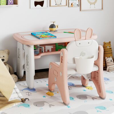 Costway Kindertisch- und Stuhlset Kunsttisch und Stuhl für Kleinkinder mit aufklappbarem Bücherregal Rosa Costway Kindertisch- und Stuhlset Kunsttisch und Stuhl für Kleinkinder mit aufklappbarem Bücherregal Rosa
